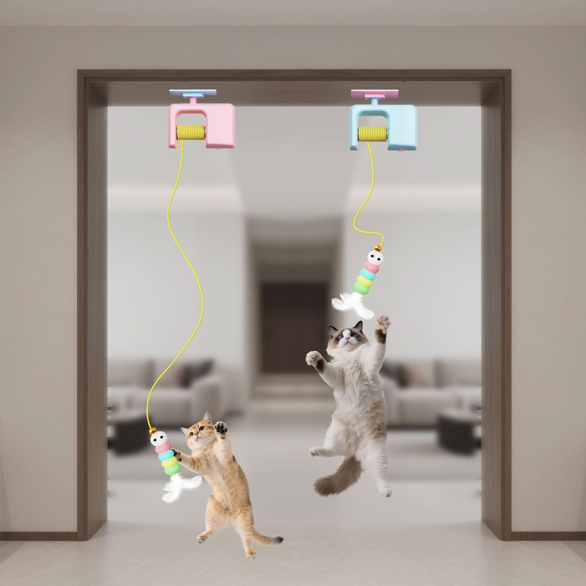 Electric Hanging Door Cat Toy with Teasing Stick
