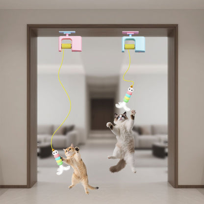 Electric Hanging Door Cat Toy with Teasing Stick
